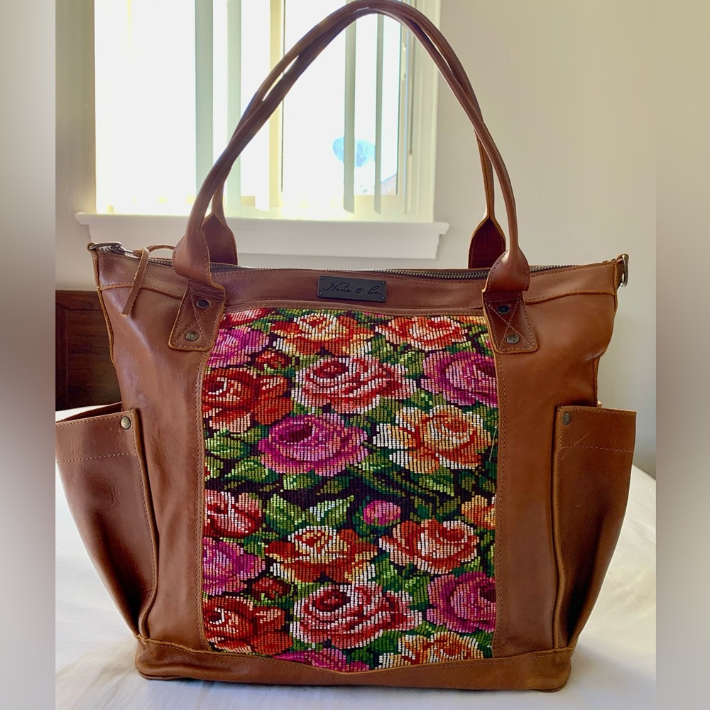 Nena and Co. The Perfect Bag Full - Cafe Leather - One Of A Kind Panel - NEW